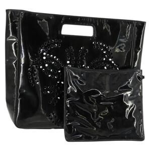 CHANEL Punching Triple Coco Hand Bag Enamel Black CC Auth bs31397